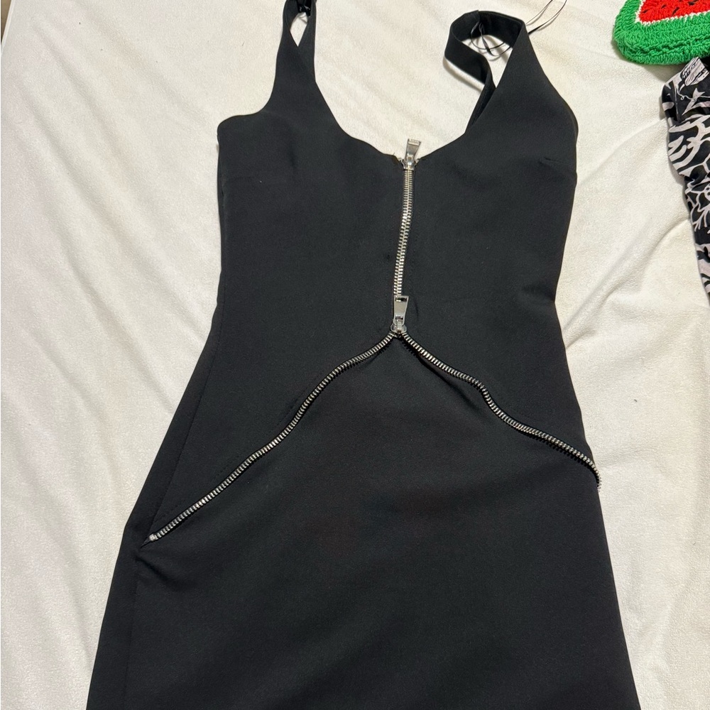 Zara Black Backless Dress with Zipper Detail